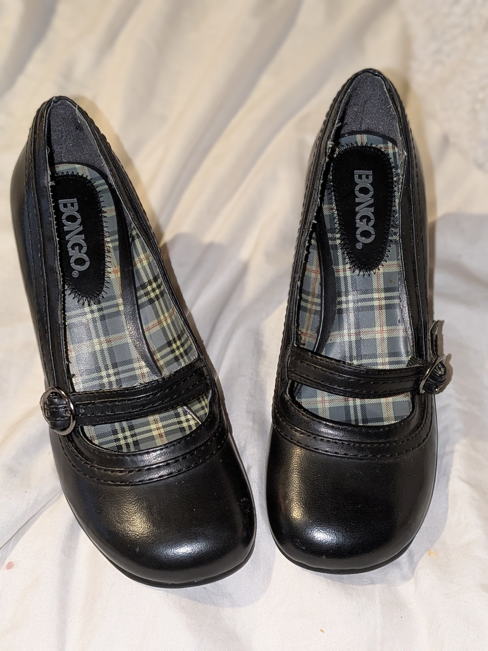 BONGO Black Mary Jane Heels with Plaid Insole - Picture 2 of 3